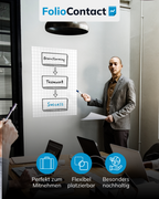 Mann präsentiert im Büro an der Flipchart-Folie – flexibel platzierbar und nachhaltig