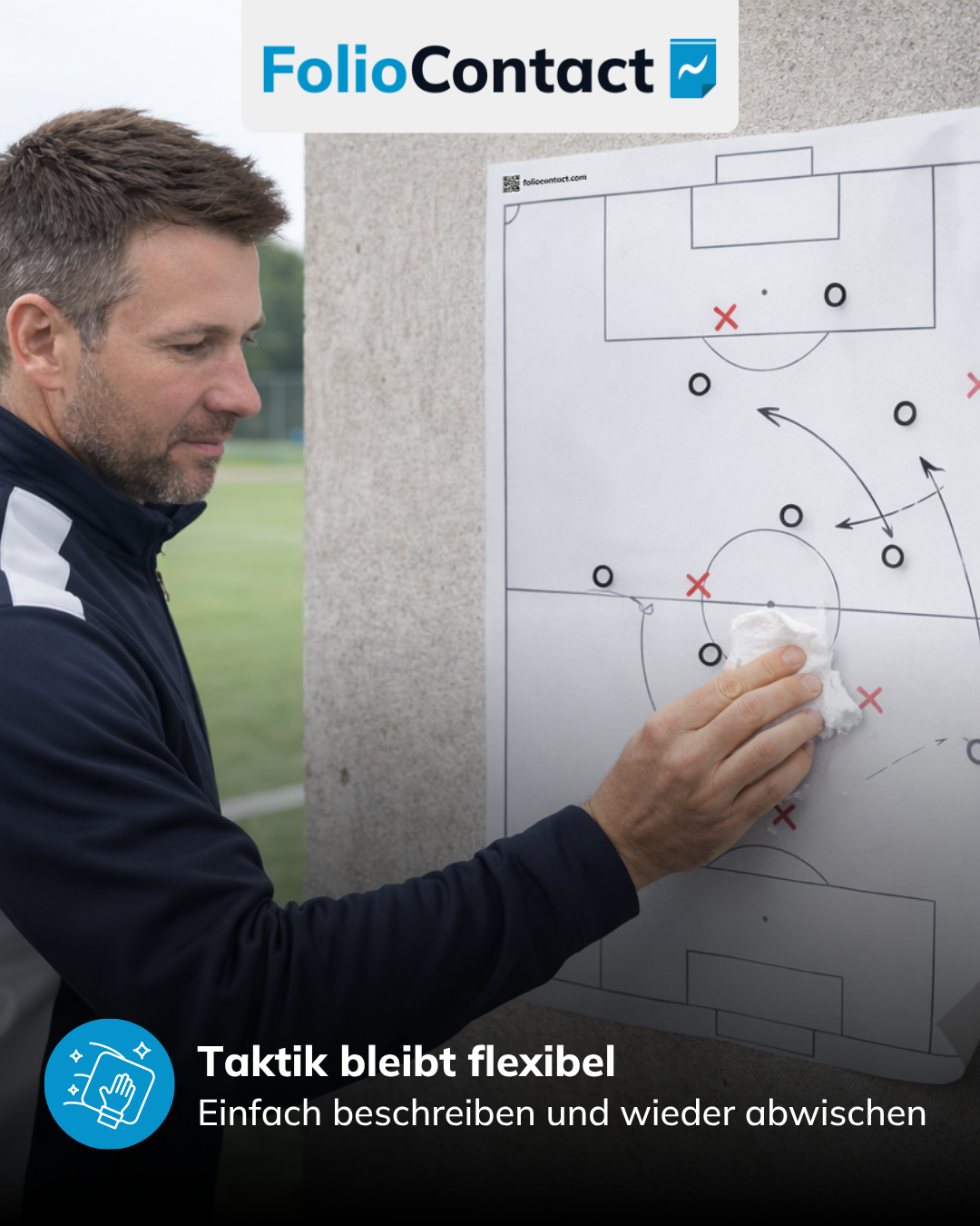 Fußball-Taktikfolie haftet statisch ohne Kleber und Bohren