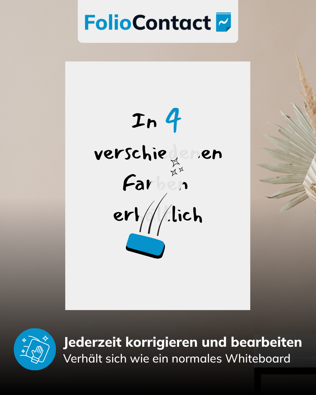 Whiteboard-Folie in mehreren Farben erhältlich, beschreibbar und jederzeit abwischbar wie ein normales Whiteboard