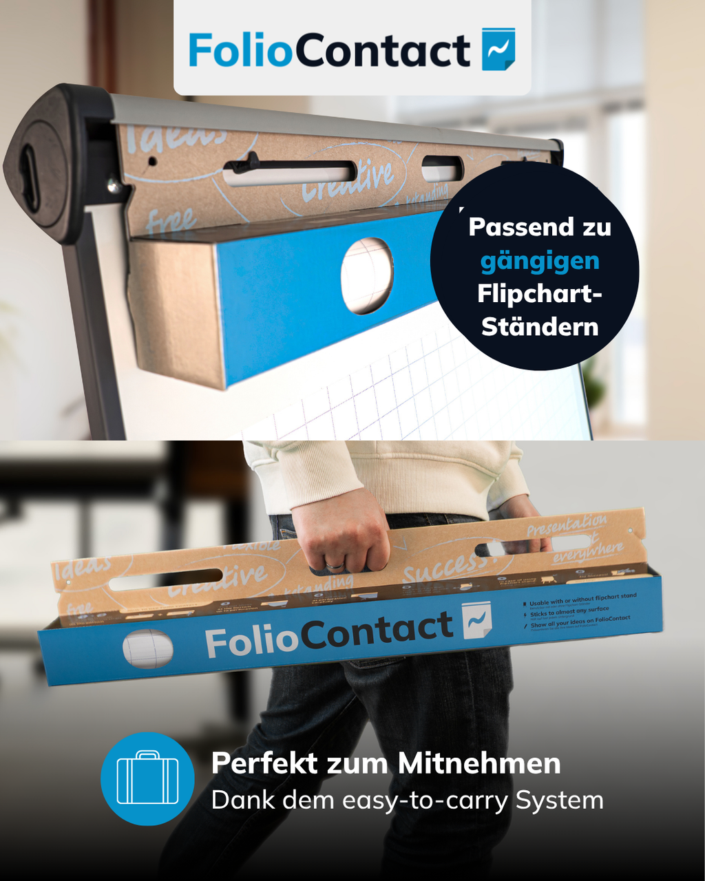 Flipchart-Folie passend für gängige Flipchart-Ständer, perfekt zum Mitnehmen