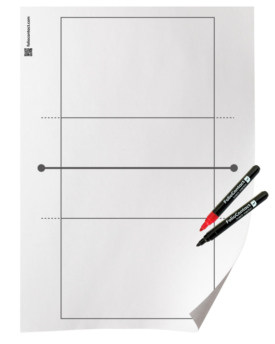 FolioContact Volleyball-Taktiktafel als Folie mit aufgedrucktem Spielfeld, mit schwarzem und rotem Marker