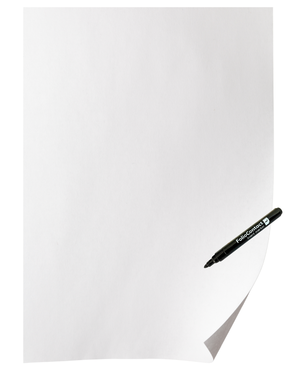 Weiße FolioContact Whiteboard-Folie, leicht aufrollend, mit schwarzem FolioContact Boardmarker