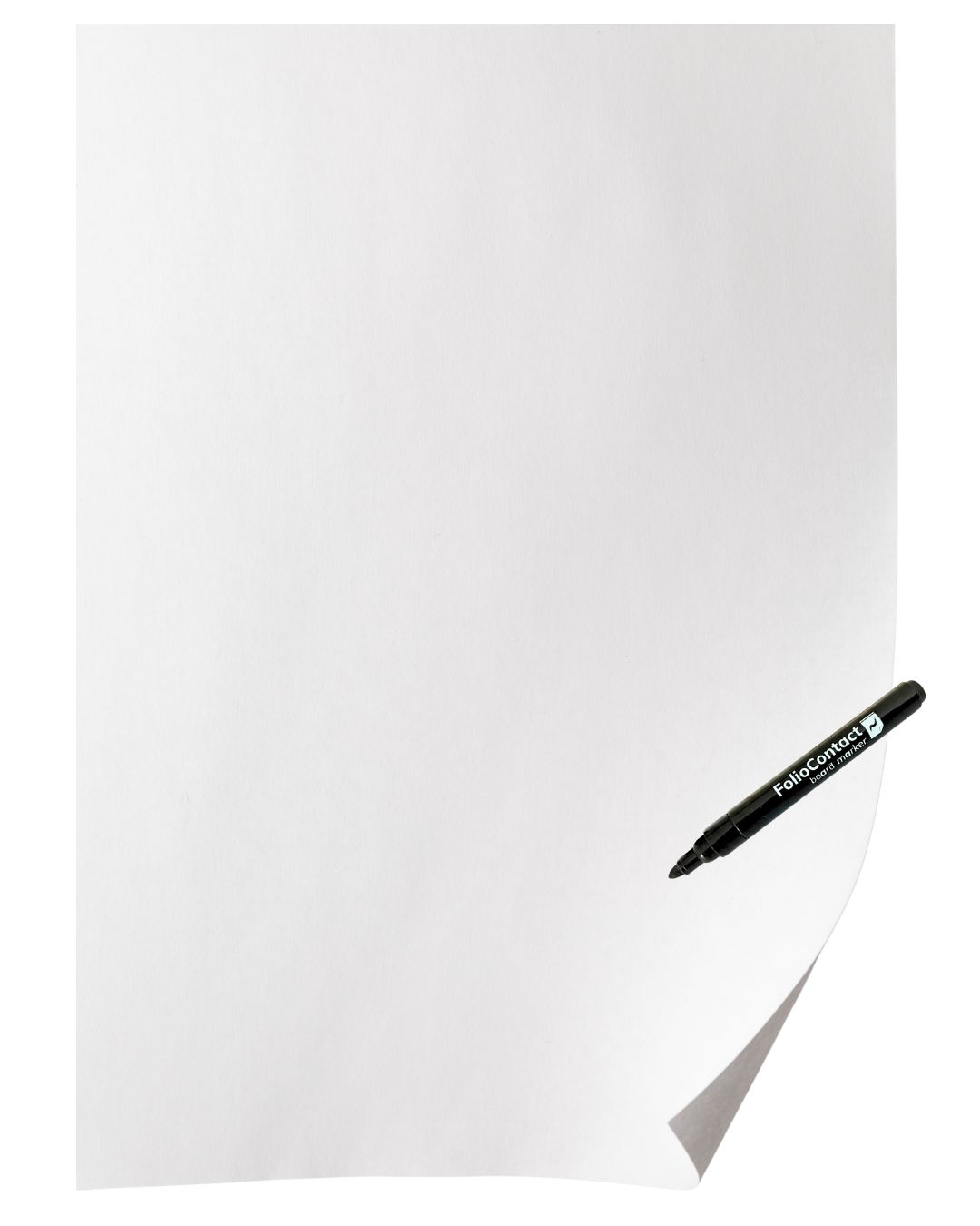 Weiße FolioContact Whiteboard-Folie, leicht aufrollend, mit schwarzem FolioContact Boardmarker